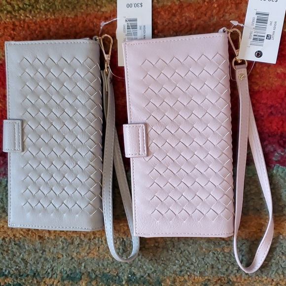 Lot of 2 Ophelia Roe Woven Clutch Wallets Wristlets Vegan Leather Gray Mauve NWT - Picture 2 of 3